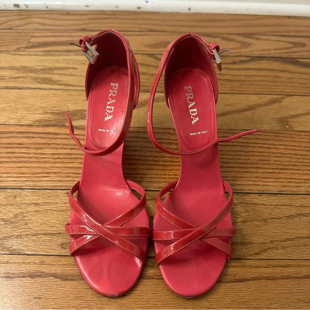Prada Pink Strappy Leather Heeled Sandals